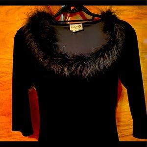 Velvet fur collared top